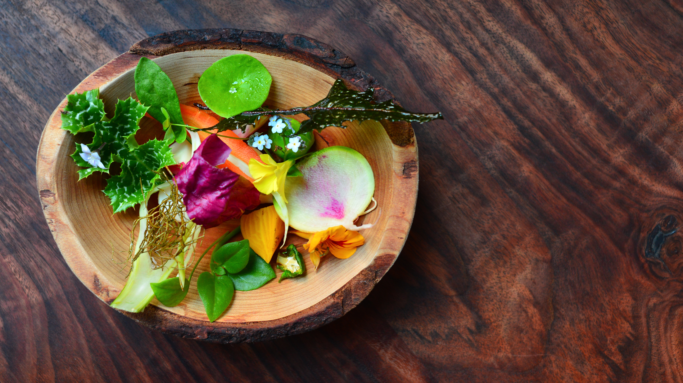 Saison seasonal foraged greens  - photo by Bonjwing Lee